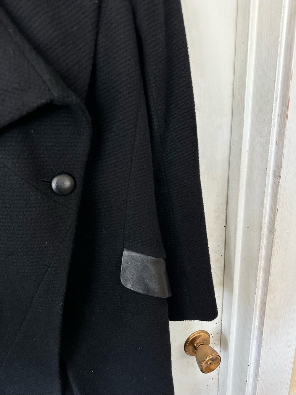Kymerah Designer Angora Wool Blend Asymmetrical Coat with Leather Accents Size 4 - Picture 5 of 8